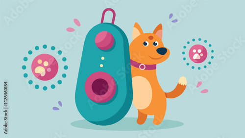 A clickertraining device that reinforces positive behaviors in dogs with a satisfying sound.. Vector illustration
