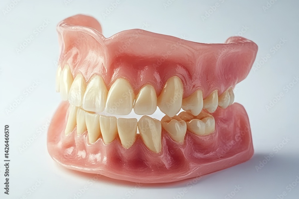 Obraz premium A close-up view of a woman checking her teeth color on a white background is representative of cosmetic dentistry