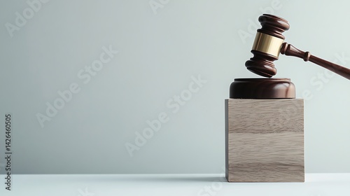Wooden gavel rests on a block, signifying legal proceedings. photo