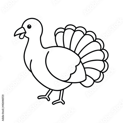 Simple black and white turkey illustration for coloring pages and thanksgiving designs