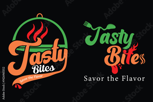 Modern Food Logo Design – Tasty Bites with Savor the Flavor Tagline

