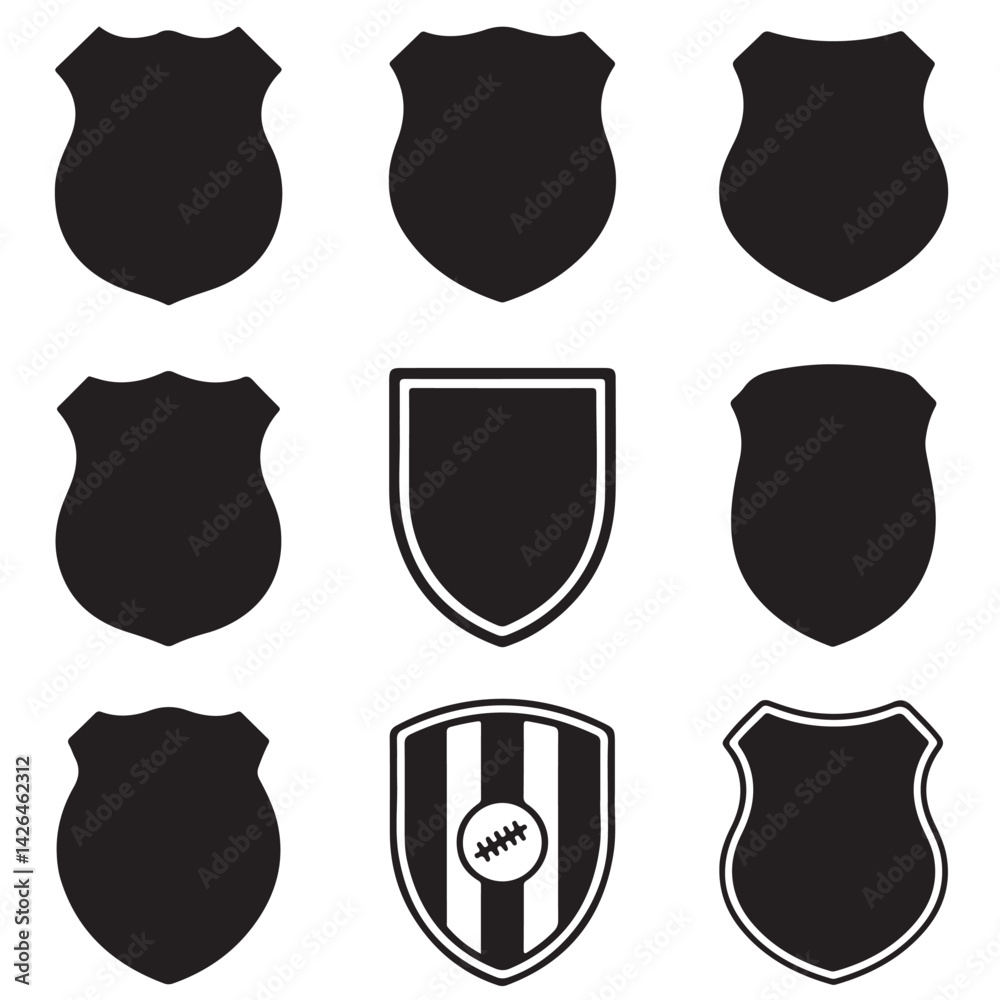 Set of shields. Shield icon vector, badge shape. Security, football patches, Vector military black silhouettes