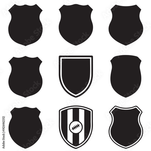 Set of shields. Shield icon vector, badge shape. Security, football patches, Vector military black silhouettes