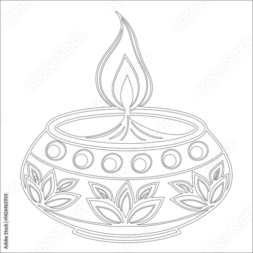 Diwali Lamp Silhouette Vector Elegant Line Art for Festival Designs