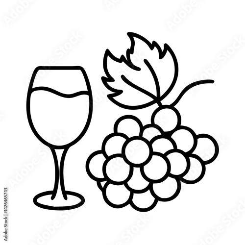 Grapes and Wine Glass in Minimalist Style  