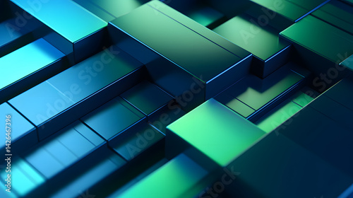 Fototapeta Naklejka Na Ścianę i Meble -  3d rendering of green and blue abstract geometric background. Scene for advertising, technology, showcase, banner, game, sport, cosmetic, business, metaverse. Sci-Fi Illustration. Product display