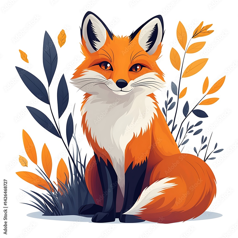 Fototapeta premium Autumn leaves fox artwork high resolution image