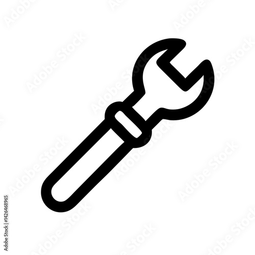 Adjustable wrench, flat design, line illustration, tool concept, monochrome style