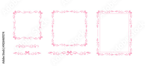 Elegant hand drawn frames and text dividers with bow ribbon elements. Fully editable vignettes
