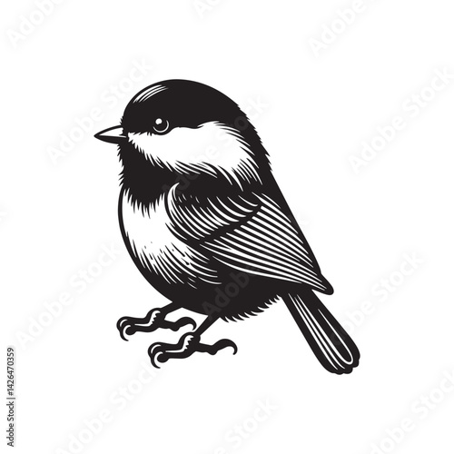 Black-capped chickadee Bird Silhouette - Illustration of Black-capped chickadee, - Minimalist Black-capped chickadee Design .