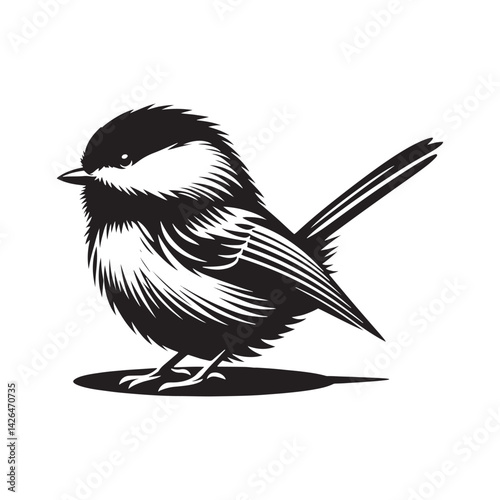 Black-capped chickadee Bird Silhouette - Illustration of Black-capped chickadee, - Minimalist Black-capped chickadee Design .
