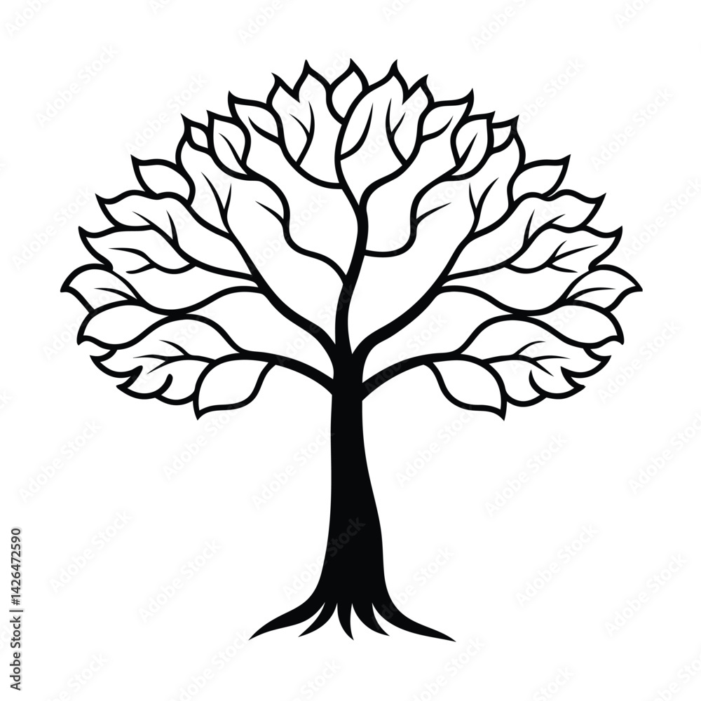 Obraz premium Black and white tree silhouette vector graphic decorative foliage nature design element