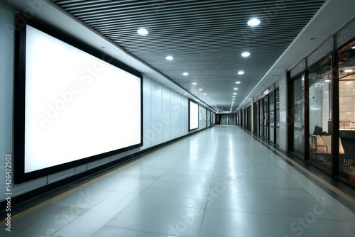 Modern Empty Corridor with Blank Billboard