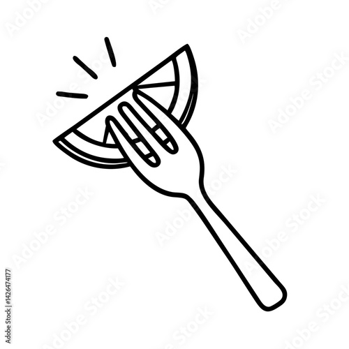 Fork holding a slice of lemon, vector illustration
