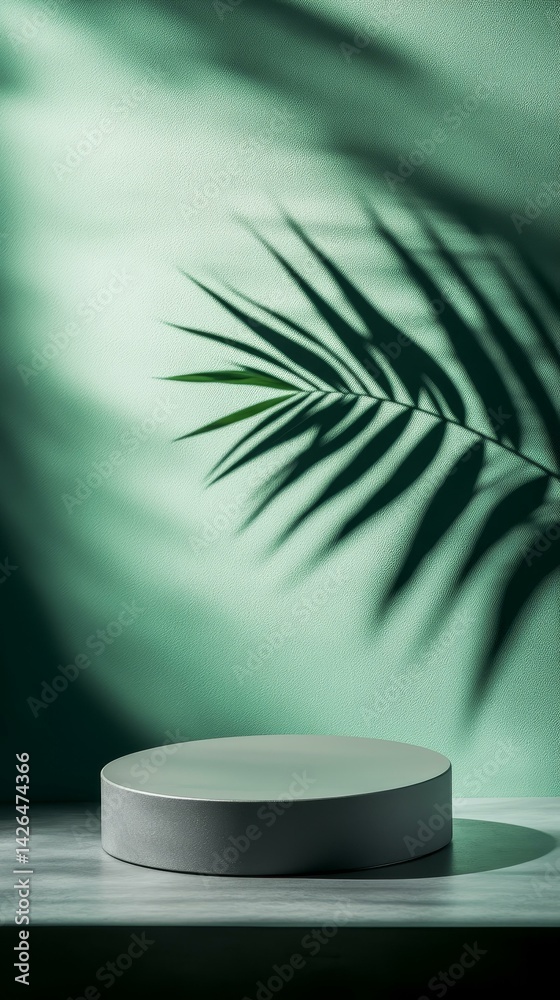 Empty Display Podium With Palm Leaf Shadow