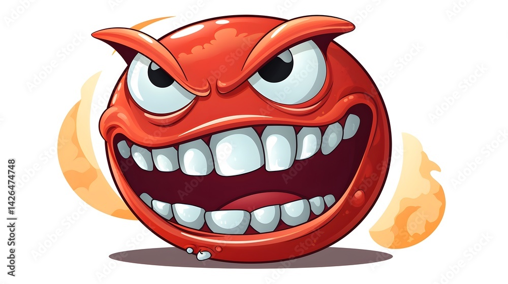 Obraz premium Cartoon red moon character with sharp teeth for creative projects