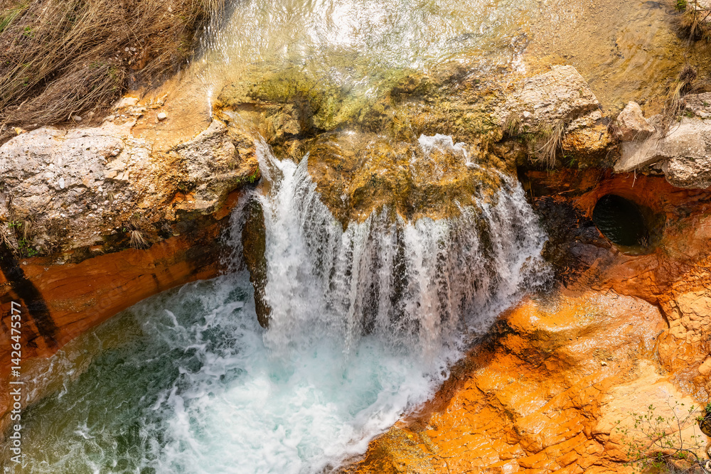 Waterfall formed by the river as it passes through the town of Beceite in the province of Teruel, Aragon.