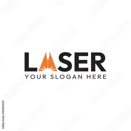 Laser Cutting Machine Logo Design Icon Vector Illustration, CNC Laser Machine Head logo, Laser Engraving Machine.