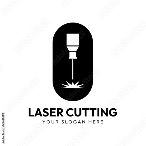 Laser Cutting Machine Logo Design Icon Vector Illustration, CNC Laser Machine Head logo, Laser Engraving Machine.