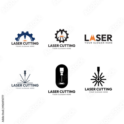 Laser Cutting Machine Logo Design Icon Vector Illustration, CNC Laser Machine Head logo, Laser Engraving Machine.