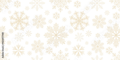 Christmas background, seamless pattern with gold snowflakes. vector illustration isolated on transparent background