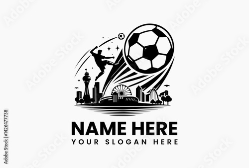 Distressed soccer ball vector icon with grunge texture, edgy football emblem for streetwear and urban brands