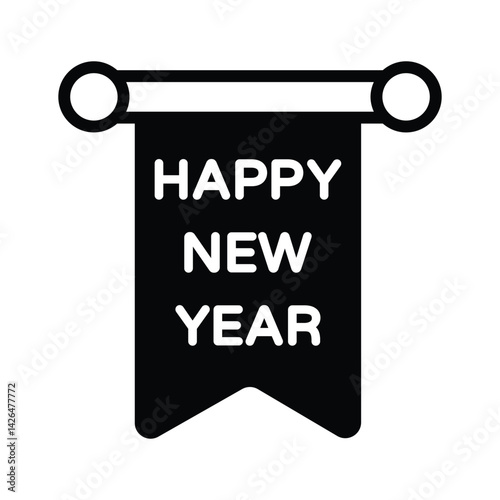 Creatively designed glyph style icon of hanging new year banner