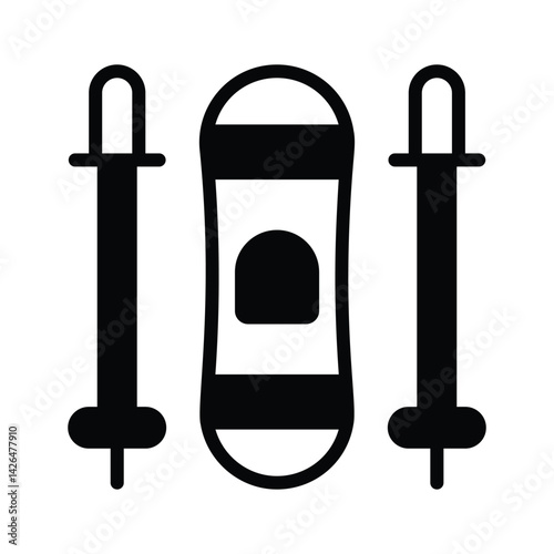 Ski poles and board icon creatively designed in glyph style