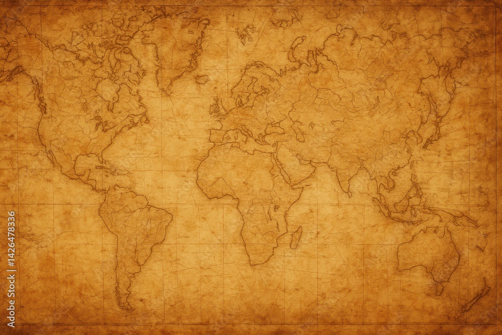 Fototapeta premium Antique World Map Vintage Design Illustration on Aged Paper Background