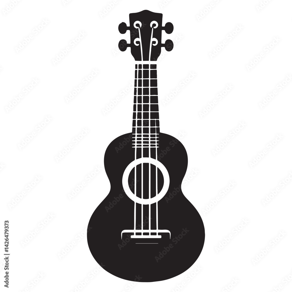 Obraz premium Compact Ukulele silhouette, perfect for light melodies – Ukulele illustration – Minimalist Ukulele vector – Musical instrument silhouette