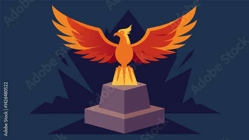 A sculpture of a phoenix emerging from a block of stone symbolizing the rebirth and transformation that comes with sculpting the self.. Vector illustration