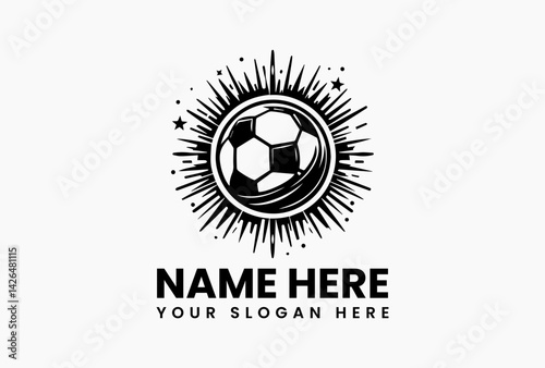 Minimalist soccer ball outline with geometric seams, modern football icon for apps and digital platforms