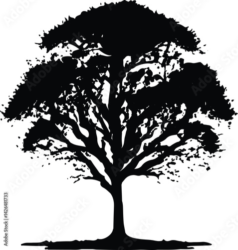 Silhouette Long Tree with Leaves and branches