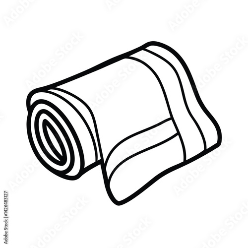 Rolled up towel outline graphic vector illustration in black and white style simple design