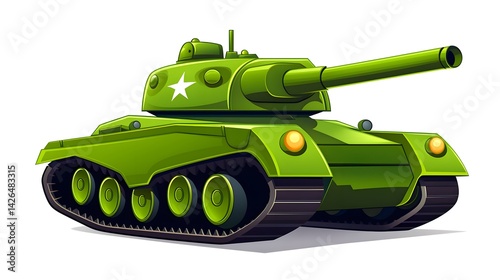 Detailed illustration of a humorous green military tank ready for battle in a vector format