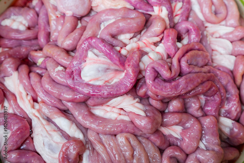 Tableau sur toile Close up of fresh raw pork intestines