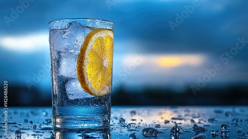 A refreshing image of a rehydration drink with ice cubes, promoting hydration and health