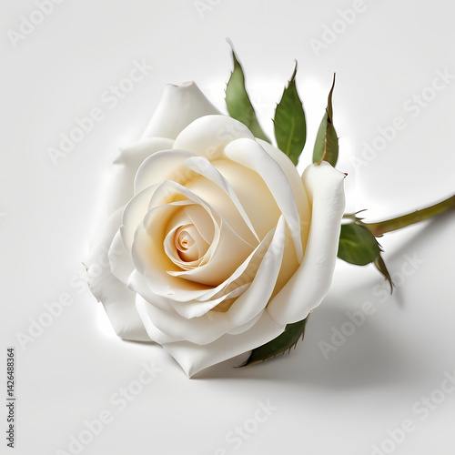 Single White Rose on White Surface  