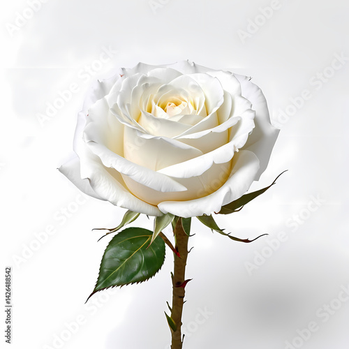 Single White Rose on White Surface  