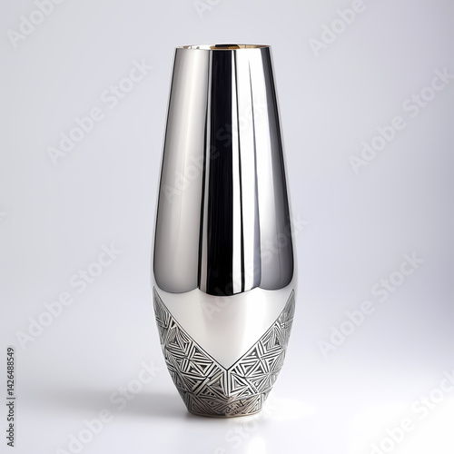Sleek Silver Vase with Geometric Design 