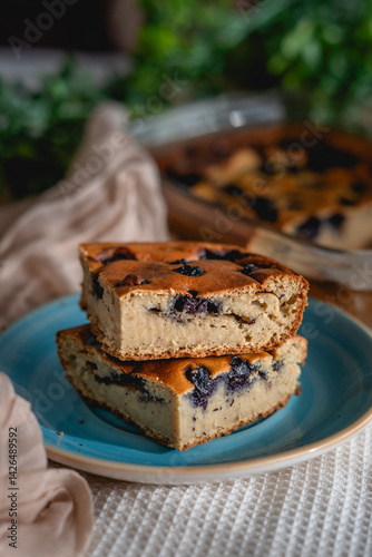 Fotografía healthy homemade blueberry sponge cake recipe