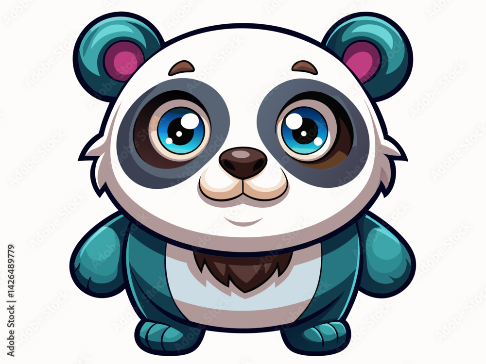 Obraz premium A high-quality vector illustration of a round cartoon panda with big eyes and tiny paws, isolated on a white background