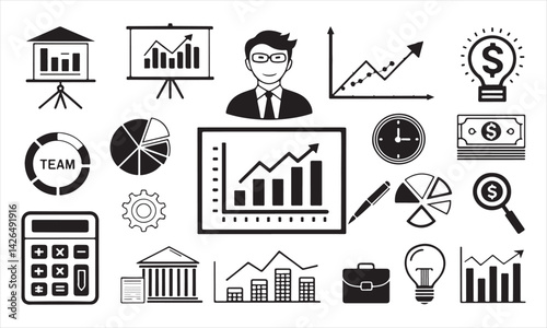 Business Analytics & Finance Icon Set - Data Visualization Vector