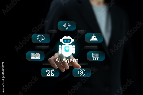 Wallpaper Mural AI Agents Analyze for business and daily life concepts, Businesswomen use AI technology Assistants for working to make decisions, New Ideas, Education and Learning, Data Analysis, Automation system Torontodigital.ca