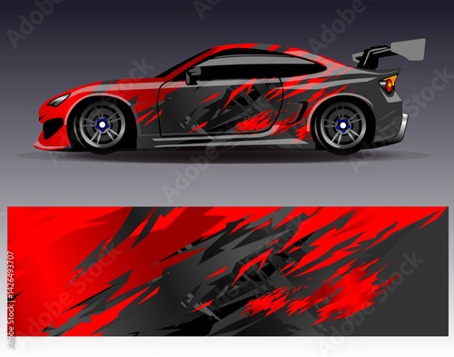 Car wrap design vector. Graphic abstract stripe racing background designs for vehicle, rally, race, adventure and car racing livery