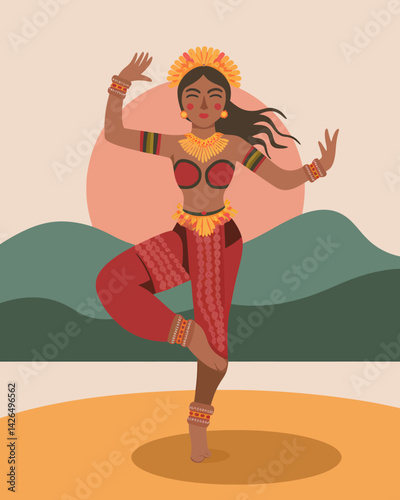 Elegant Indian Dancer in Traditional Dress Performing Classical Dance