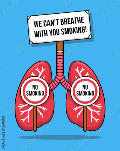 Stop smoking lungs protest illustration - Smoking awareness and health campaign. Health problems, Respiratory disease