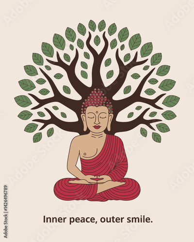 Meditating Buddha under Bodhi Tree, Serene Spiritual Practice, Mindfulness