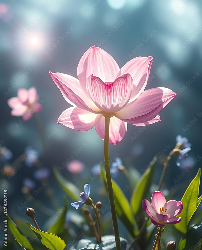 Fototapeta premium beautiful light spectrum of bluebells flowers, created by generative ai