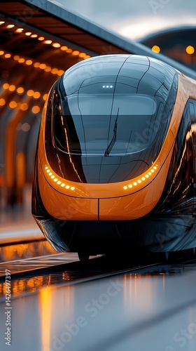 Modern High-Speed Train at Night Station